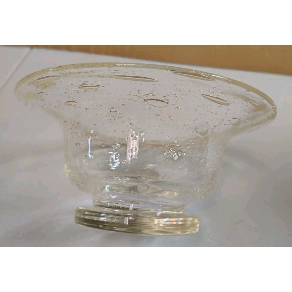 Vintage Hand Blown Bubble Glass Footed Bowl 8" Round 4" Tall - Picture 10 of 13